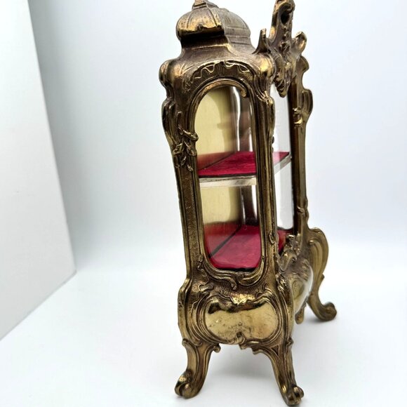 Miniature Gold Metal French Style Vitrine Plastic Shelf insert Red Velvet - Picture 7 of 16
